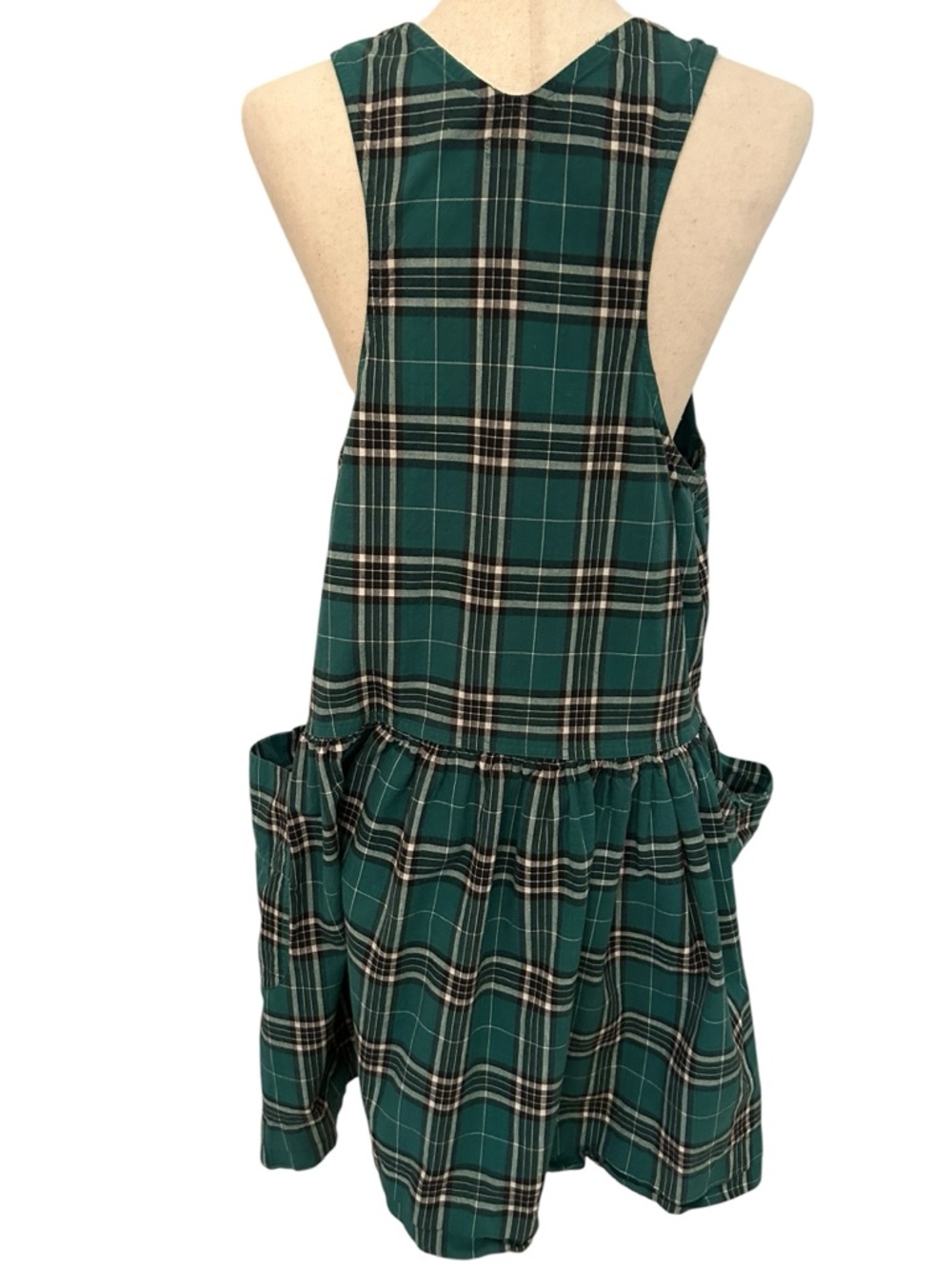 VTG 90s Esprit Plaid Pinafore Dress Green Drop Waist Med Cottagecore Grunge - Picture 5 of 11